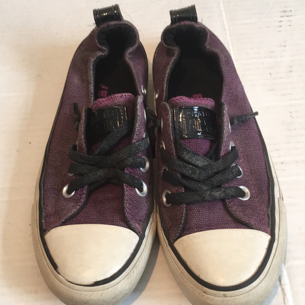 Converse all star purple and white sneakers